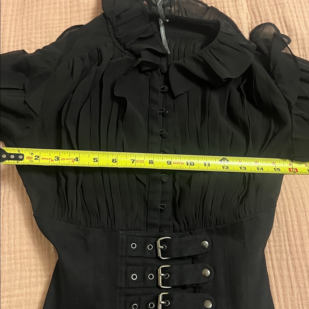Anthropologie Long-Sleeve Sheer Corset Blouse black size xxs - Picture 5 of 7